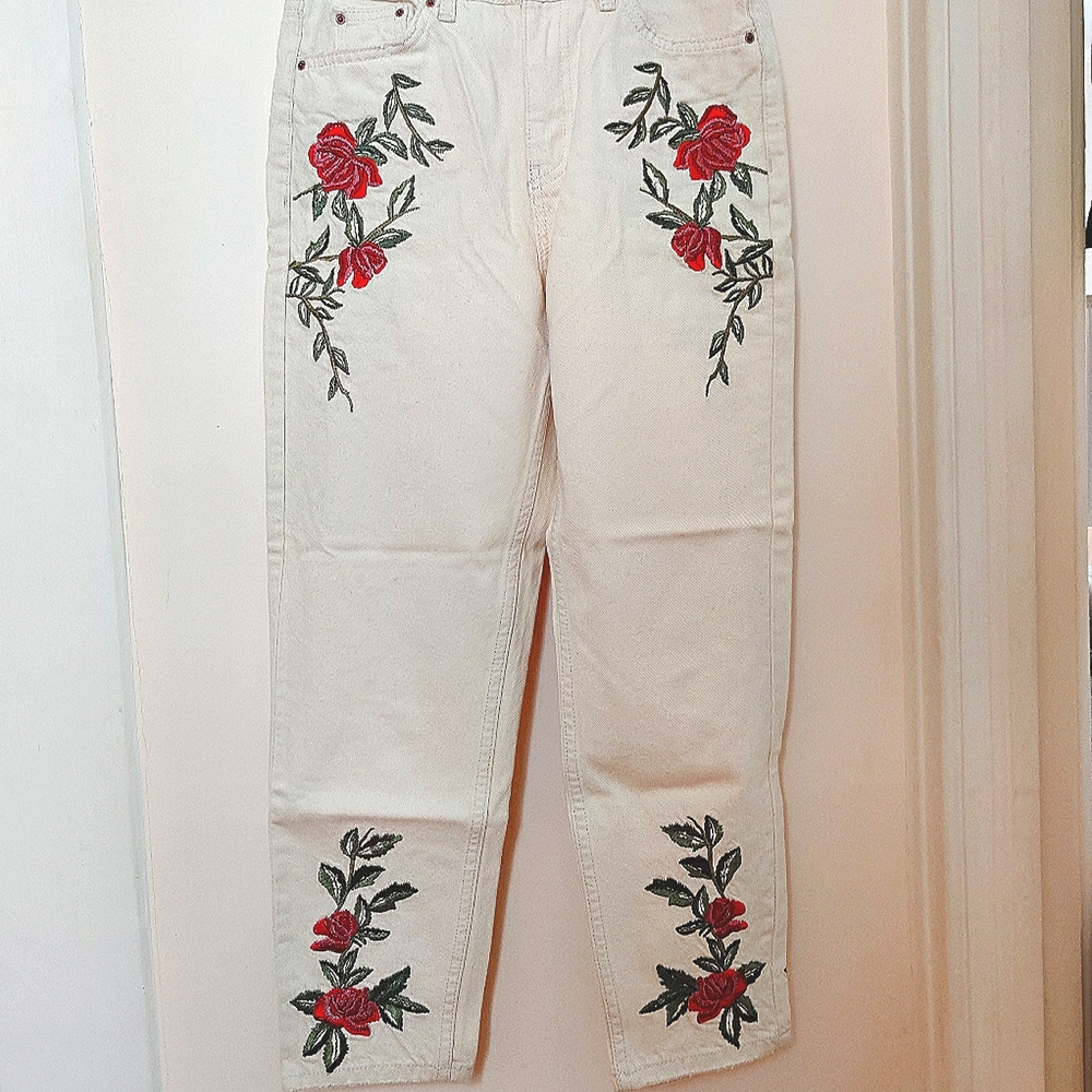 Topshop Mom Jeans Embroidered Roses